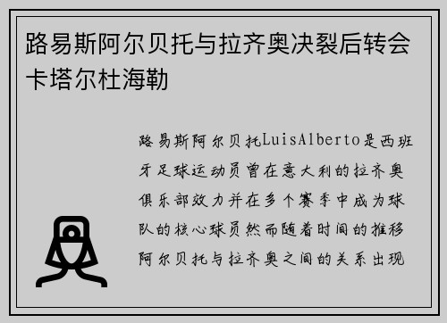 路易斯阿尔贝托与拉齐奥决裂后转会卡塔尔杜海勒 路易斯阿尔贝托与拉齐奥决裂后转会卡塔尔杜海勒